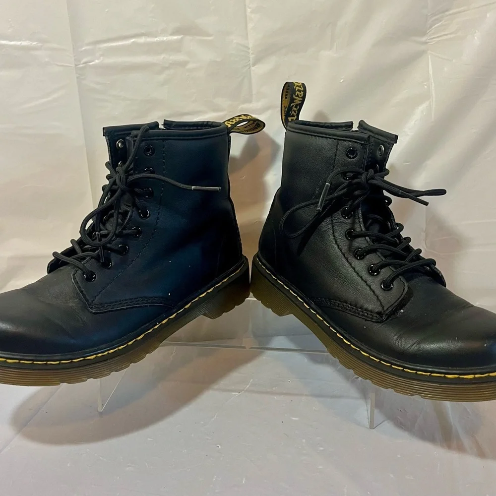 Dr. Martens Junior 1460 Softy T Black Leather Lace-Up Side Zip Boots Kids Size 2